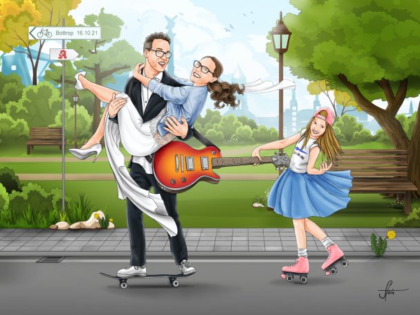 Präsent zum Hochzeitstag Persönliche Illustrationen & Karikaturen nach Foto – als Erinnerung oder Geschenk
