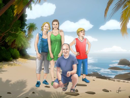 Familienportrait als Präsent zum Geburtstag Illustration Familienportrait