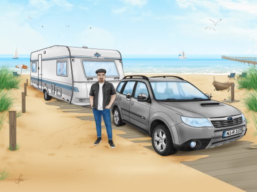 Präsent zum Geburtstag Illustration, Digitale Zeichnung