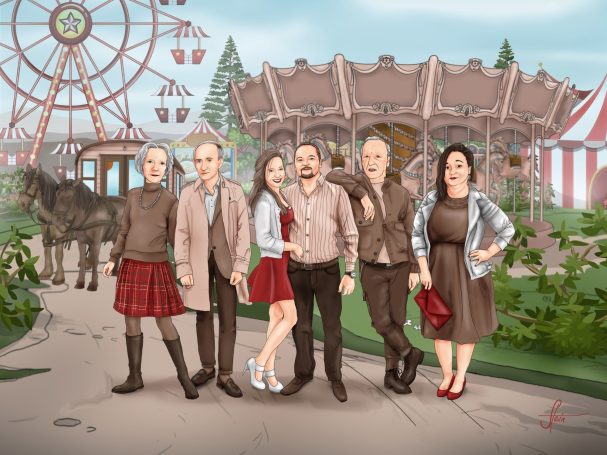 Familienportrait als Präsent zum Geburtstag Persönliche Illustrationen & Karikaturen nach Foto – als Erinnerung oder Geschenk